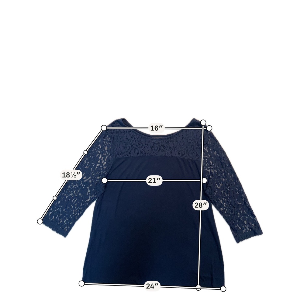 Lane Bryant Navy Blue Lace Yoke 3/4 Sleeve Top Blouse Plus Size 14/16 - Picture 3 of 7